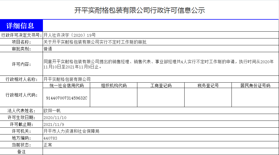 開平實耐格包裝不定時工作制審批行政許可公示.png